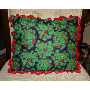 Vintage Red & Green Christmas Pillow holly mistletoe mcm kitsch retro throw